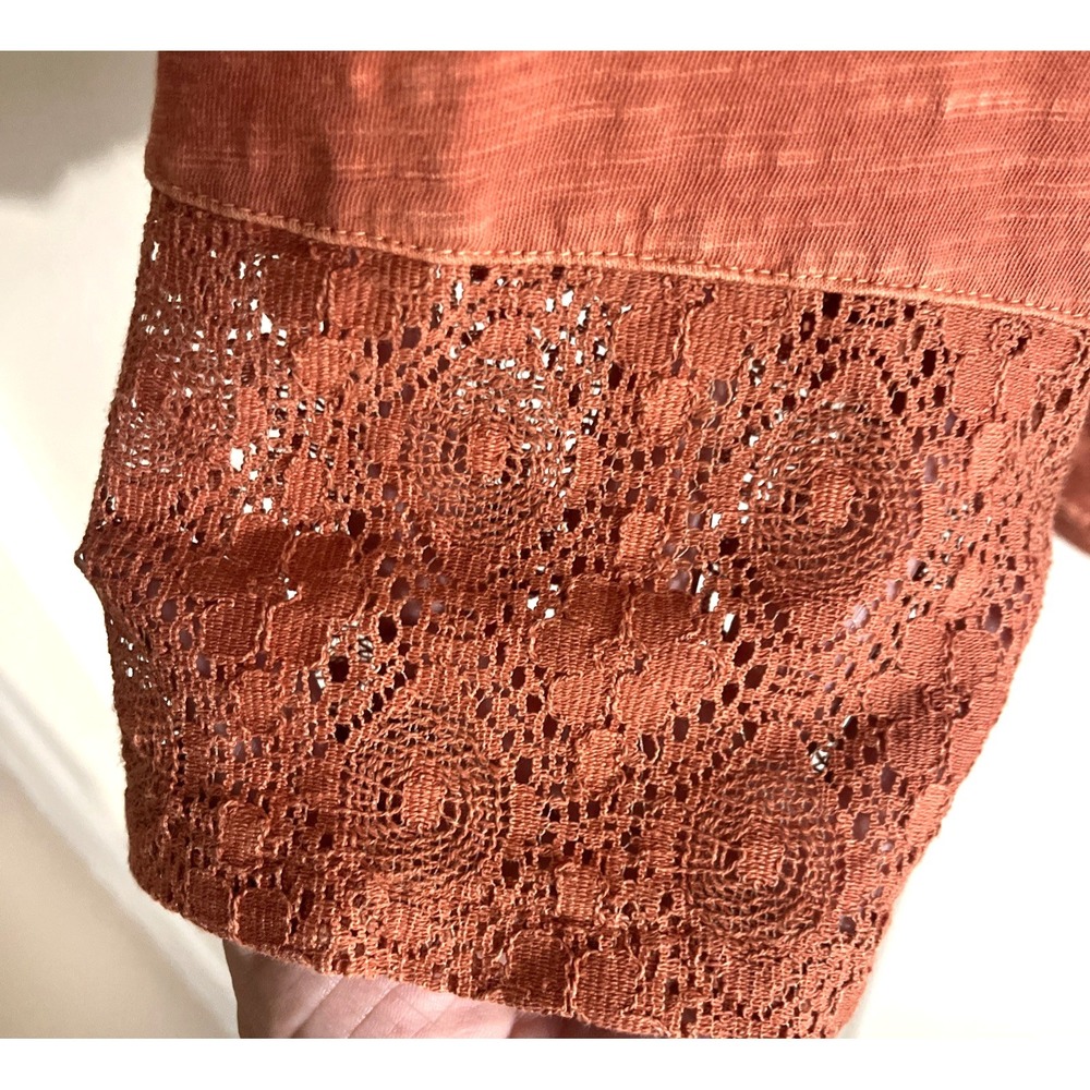 Sundance Orange Coral Embroidered Lace Tunic Boho Long Sleeve Women's L - Picture 6 of 8